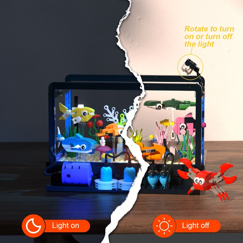 Ocean Fish Tank Building Blocks Set 501 Pcs LC8059 – LED Light Aquarium Model with Whale Shark Sea Turtle & Marine Life, DIY Desktop Decoration Night Light, Birthday Christmas Gift for Kids & Adults