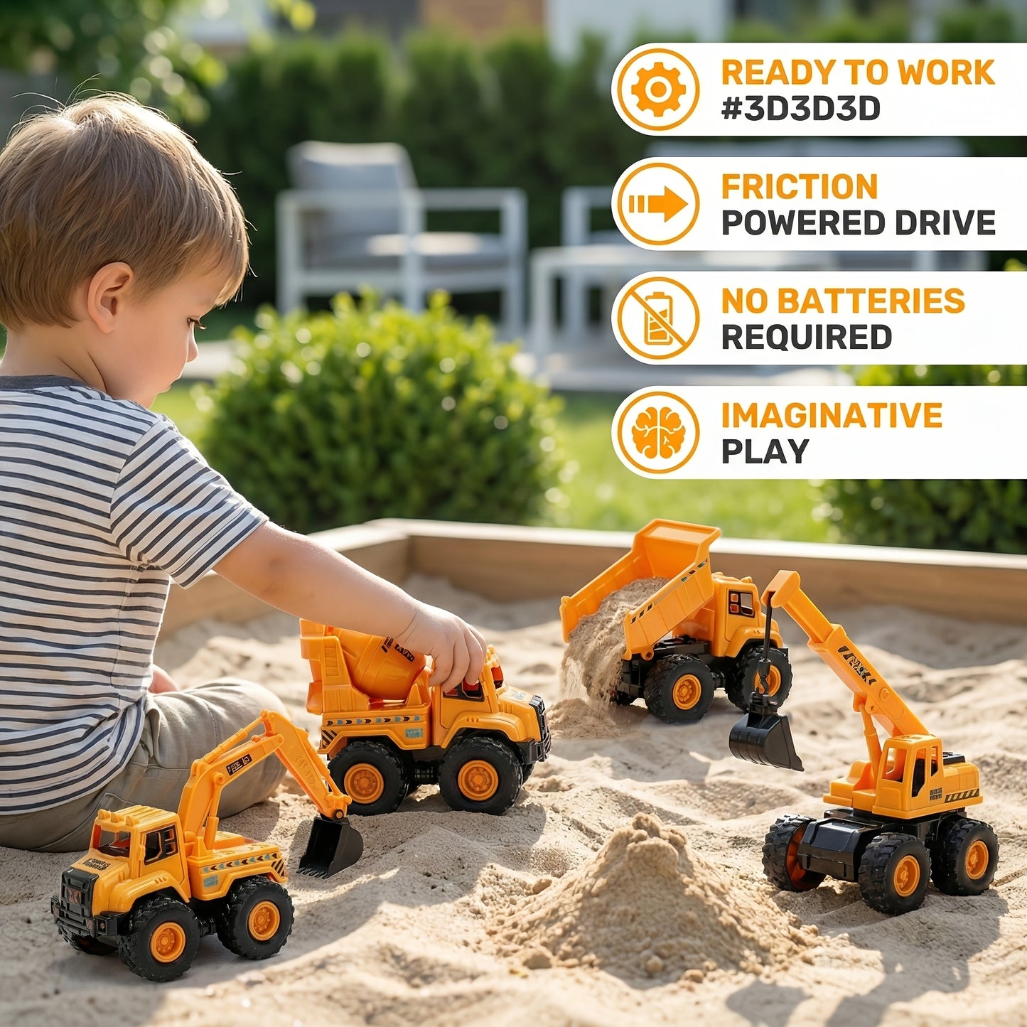 4pcs STEM Children's Construction Toy Vehicle Kit, Sandbox Excavator Construction Truck Dump Crane Cement Mixer, Encourages Hands-on Learning Imaginative Play-Perfect Gift for Halloween, Christmas