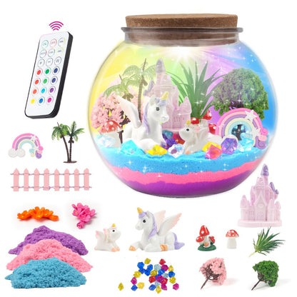 Unicorn Terrarium Craft Kit for Girls — DIY Magic Garden with 13-Color LED Night Light & Remote Control, Arts & Crafts Toy for Kids Ages 6+, Birthday Christmas Gift, STEM Sensory Activity