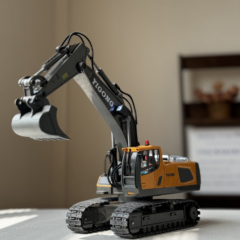 1pc 9-Channel Excavator, 2. 4Ghz RC Construction Vehicle Truck Toys with Alloy Metal Cap, Light, Sound, Rechargeable 1 Battery for Halloween Thanksgiving Christmas Gift