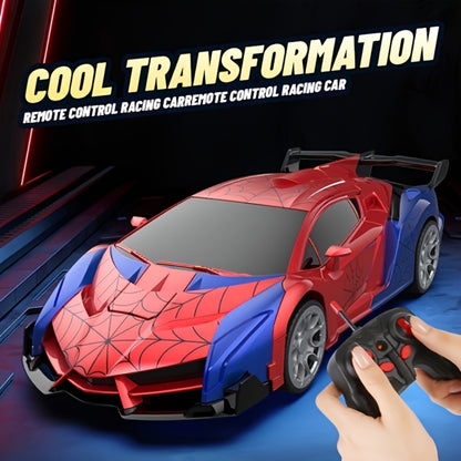 Transforming Robot RC Car 1:18 Scale – One-Button Transform, LED Headlights, 360° Spinning & Drifting Remote Control Toy Car for Boys & Girls, Birthday Christmas Easter Gift, Grey Red Silver