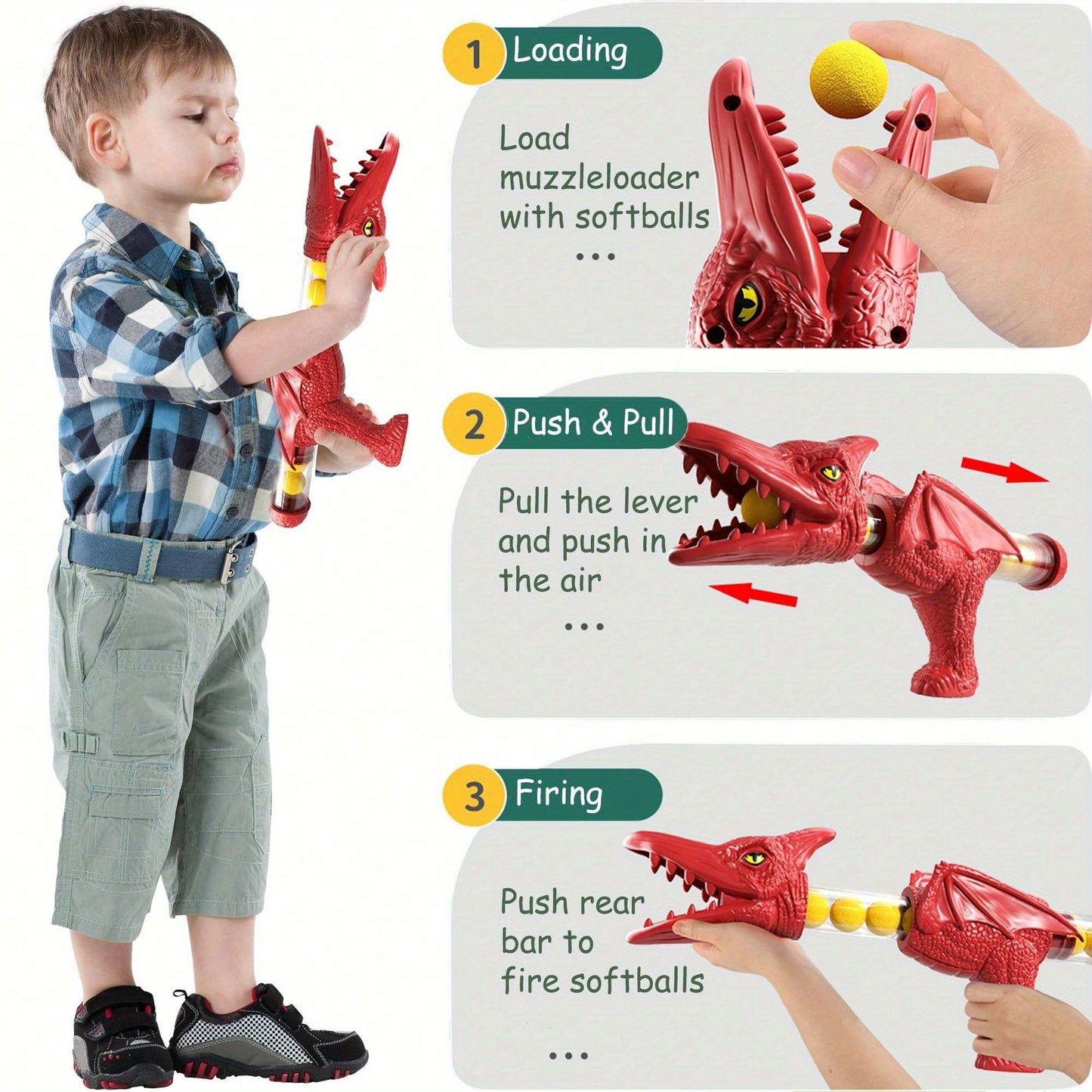BZX Dinosaur Shooting Toy, Dinosaur Toys for Kids, 2 Air Pump Guns And 72 Foam Bullets, Hand-Eye Coordination Exercise Toy Gun, Kids Toys for 3, 4, 5, 6, 7, 8, 9 Year Olds, Easter Gifts for Kids