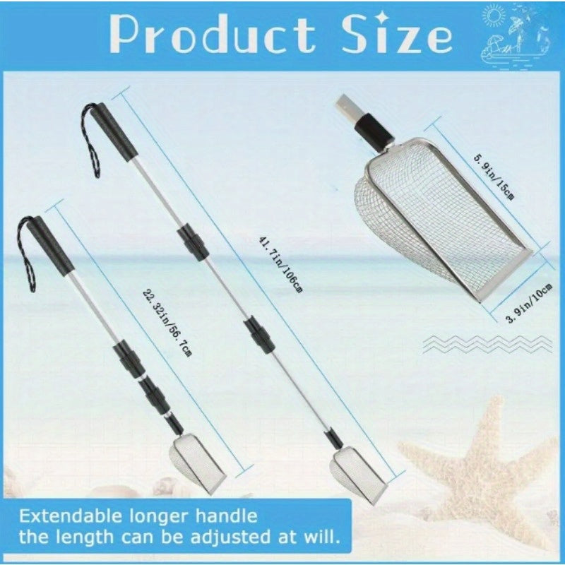 1pc Stainless Steel Beach Sand Sifter, Retractable Beach Sieve for Treasure Hunting, Shell Conch Collecting, Also for Cat Litter Scoop