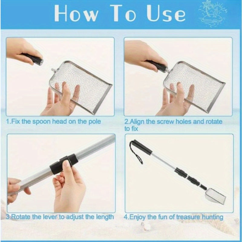 1/2pcs Stainless Steel Retractable Beach Sifter Scoop, Suitable for Treasure Hunting, Shell Collecting, Conch Collecting, Beach Combing, Can Also Be Used for Cleaning Cat Litter, A No-Bend Cat Litter Scoop