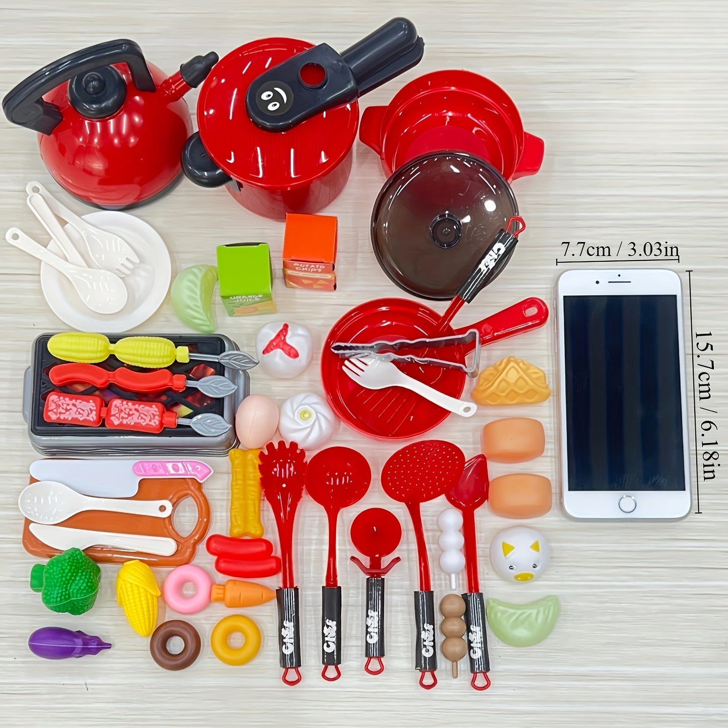 51pcs Red Pretend Play Kitchen Set, Includes Cookware, Tableware, And Food, Simulating Kitchen Cooking, Cultivating Hands-On Ability, Perfect Learning Gift for Boys And Girls, Family Interaction, Suitable for Halloween And Christmas Toys