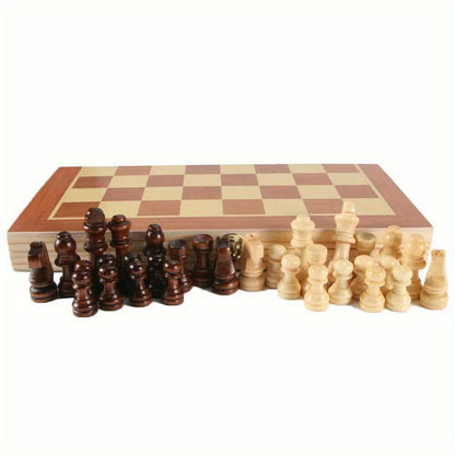 Handmade Wooden Folding Chess Set, Portable 12" Chessboard (30x30cm) with Game Pieces.
