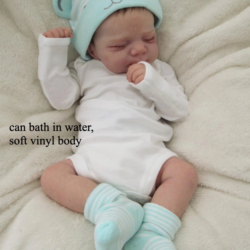 48cm 19inch Full Body Soft Vinyl Reborn Baby Girl Doll with 3D-Paint Skin and Visible Veins Like Real Sleeping  Newborn Bathe Toy for Children Birthday Gift