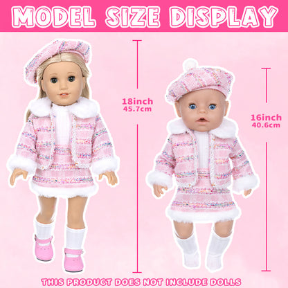 18Inch Baby Doll Knitted Clothes Outfits Include Hat Top Jacket Skirt Set 18inch America Doll Make Up Lipstick Toy Baby Doll Accessories Girl Playing House Games Gift, Birthday Gift, Play Favor, Christmas Present, Baby Doll & Reborn Doll Accessories