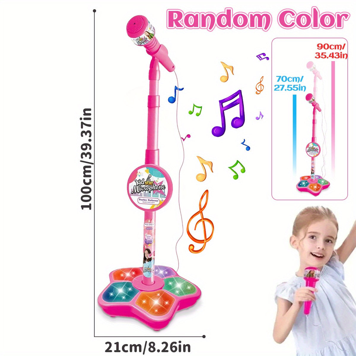 1 Set Kids Karaoke Microphone Toys - Kids Microphone Amplified Music Kids Microphone Random Print With Stand Analog Standing Karaoke Kids Singing Toys