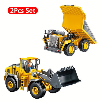 RC Excavator Toy 1:18 Scale 2.4GHz with Metal Scoop Lights Sound Effects 680-Degree Rotation, Remote Control Construction Vehicle Set Dump Truck Bulldozer Loader for Boys Ages 8+, Birthday Gift