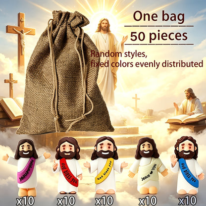 Mini Jesus Figurines for Halloween Trunk-or-Treat 50/100/150pcs – Colorful Bulk Religious Statues 5 Colors, Baptism Favors Sunday School Gifts Christian Party Favor Home Decor Vase Filler