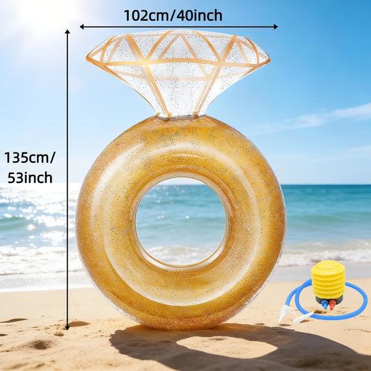 Pool Floats, Inflatable Ring Pool Float, Large Engagement Ring Floatie for Party, Swim Tube River Lake Wedding Stagette Decor Fun Raft for Adults, Golden
