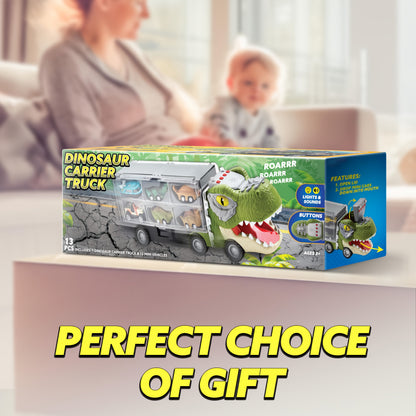 13 Packs Super Value Dinosaur Truck Toys for Kids, Transport Carrier Truck with Sound & Light, Dinosaur Truck with 12 Pull Back Cars, Small Dinosaur Cars Set with Friction Powered, Christmas Birthday Gifts Toys for 3+ Year Old Boy