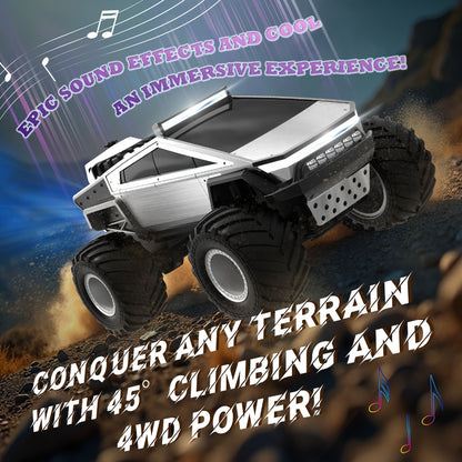 RC Monster Truck 1:12 Scale 4WD 2.4GHz All-Terrain Remote Control Car with LED Lights Sound Effects – Cybertruck & Pickup Truck Boys Gift Kids