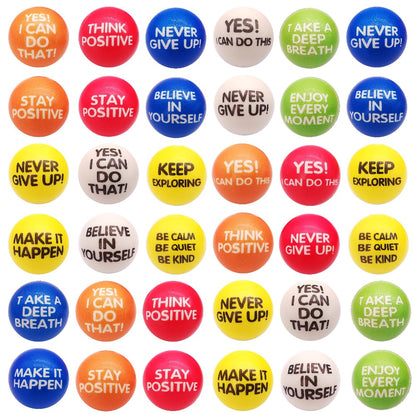 Inspirational Sponge Stress Balls 30 Pack 6.3cm – Motivational Slogan Hand Fitness Relaxation Balls for Classroom Rewards, Office Team Building, Party Events & Christmas Gifts