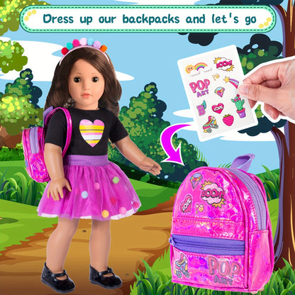 18 Inch Doll Travel Accessories Set 25 Pcs – Unicorn Suitcase, Roller Skates, Outfit, Backpack, Hairpins & Passport for 18 Inch Girl Dolls, Imaginative Play Gift for Girls Ages 3+ (Doll Not Included)