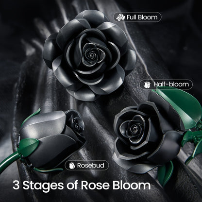 Black Rose Building Blocks Set 152 Pieces – 3 Gothic Artificial Flower Bouquet Brick Model Kit for Adults Teens, Unique Display Decor Gift for Valentine Birthday Anniversary Halloween Christmas