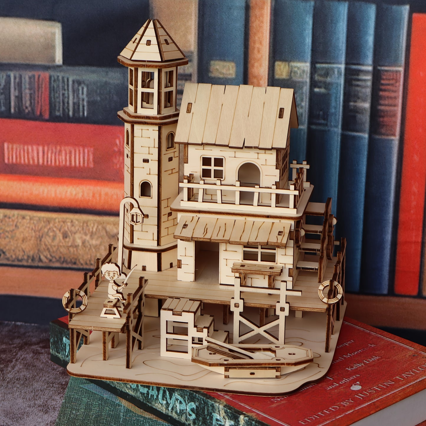 Fisherman'S Cabin Wooden Assembly Model Kit, Handmade 3D Wood Puzzle Fishing Village Building Model, Suitable for Holiday Gifts for Friends And Family