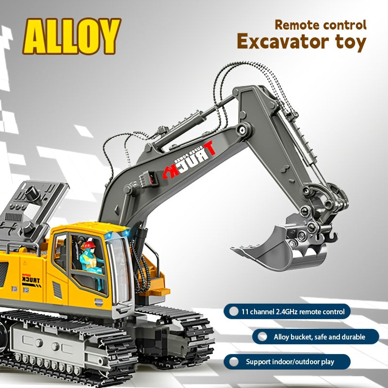 [Metal Scoop, Lights, Sounds] Excavator Toy With, Featuring a Metal Scoop, Lights, Multiple Sound Effects, 2.4Ghz Frequency, And 680-Degree Rotation, Scaled at 1:18