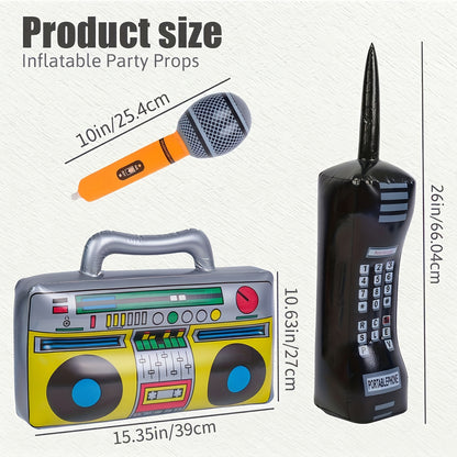 3pcs Inflatable Props for Party, Inflatable Mobile Phone Boombox Blow Up Microphone for 80S for party Decorations Hip Hop Theme Birthday for party Supplies, Back to School, Graduation for party Supplies