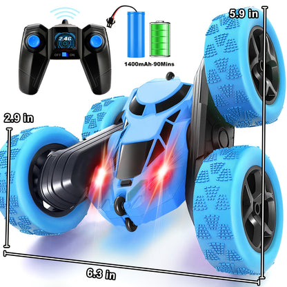 Double-Sided RC Stunt Car for Kids Ages 6+, 2.4GHz 360° Rotating Remote Control Flip Car with Headlights, 1400mAh Rechargeable Battery, Birthday And Christmas Gift