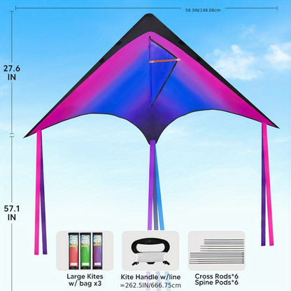 3 Packs Large Delta Kite Gradient Red, Green, Purple | Easy to Fly for Kids and Adults with 262.5ft String, SYNCFUN Beach Kite for Outdoor Games and Activities, Gifts for Boys and Girls