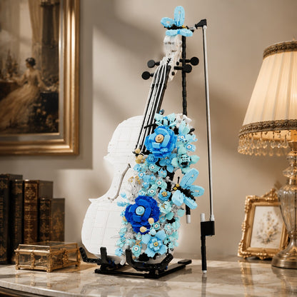Flower Violin Building Block Set 1419pcs – 3D Musical Instrument Brick Model for Adults & Teens, Elegant Home Office Decor Display, Unique Birthday Father's Day Christmas Gift for Music Lovers