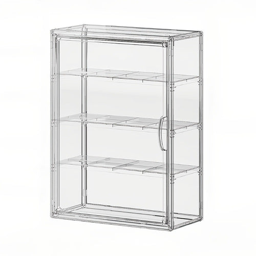 Acrylic Display Case Wall Mounted 4 Tiers – Clear Figure Display Cabinet with 3 Adjustable Dividers, Magnetic Door & Dust-Proof Design for Action Figures, Collectibles, Funko Pop, Toys & Models