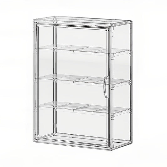Acrylic Display Case Wall Mounted 4 Tiers – Clear Figure Display Cabinet with 3 Adjustable Dividers, Magnetic Door & Dust-Proof Design for Action Figures, Collectibles, Funko Pop, Toys & Models