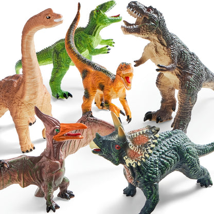 6pcs Large Dinosaur Figures with Educational Book, Jumbo Soft Dinosaur Toys for Toddlers 1+Years Old, Realistic Dinosaur Playset for Kids, Perfect Gift for Boys & Girls, for Christmas Party And Christmas Toys