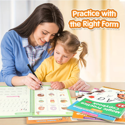 Large Magic Grooved Handwriting Practice Book for Kids - Reusable Christmas Gifts & Stocking Stuffers for Ages 3-8, Learn to Write Number Letter Tracing, Kindergarten Preschool Calligraphy 10.2×7.3