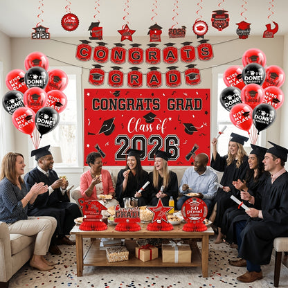 Graduation Decorations Class Of 2026, Golden Themed Graduation Decorations Set, Class Of 2026 Backdrop Banner, Graduation Hanging Swirl, Balloons And Honeycomb Supplies For Graduation Party