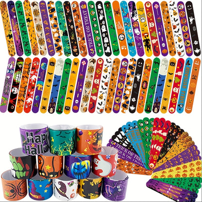 MEZHOBBY 54/100pcs Halloween Slap Bracelets, Halloween Party Gifts for Children, Halloween Treat Toys for Boys And Girls, Halloween Goodie Presents