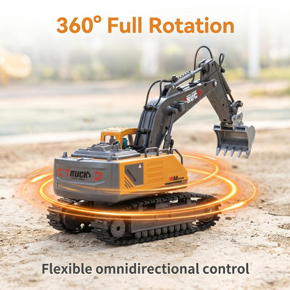 Track Type RC Excavator Toy for Kids – 1200mAh Remote Control Excavator with Metal Shovel & LED Light, Construction Tractor Toy for Boys Ages 6-12, Birthday Gift (Metal/Plastic/Mini Options)