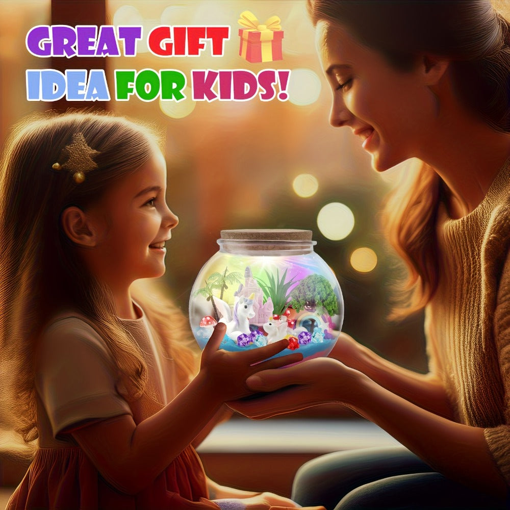 Unicorn Terrarium Craft Kit for Girls — DIY Magic Garden with 13-Color LED Night Light & Remote Control, Arts & Crafts Toy for Kids Ages 6+, Birthday Christmas Gift, STEM Sensory Activity