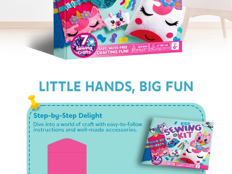 1 SET 7 Sewing Projects- My First Felt Sewing Kit Toys for Kids, Easy DIY Wildlife Artworks Of Unicorn Pillow And Mermaid Card Holder, Birthday Christmas Gift for Boys And Girls Aged 6+