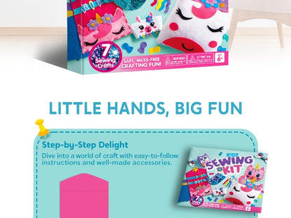 1 SET 7 Sewing Projects- My First Felt Sewing Kit Toys for Kids, Easy DIY Wildlife Artworks Of Unicorn Pillow And Mermaid Card Holder, Birthday Christmas Gift for Boys And Girls Aged 6+