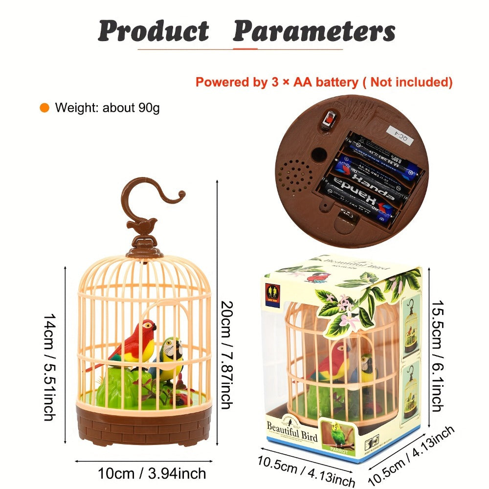 Mini Voice-Activated Birds Birdcage Toys, Chirping And Wings Fluttering Parrot Animals Toy Gifts for Kids Children