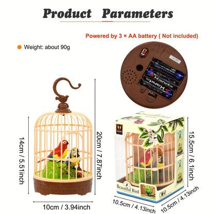 Mini Voice-Activated Birds Birdcage Toys, Chirping And Wings Fluttering Parrot Animals Toy Gifts for Kids Children