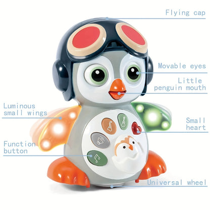 Interactive Dancing Penguin Baby Toy with Music, Lights & Crawling Motion – Infant Tummy Time Learning Toy, Sensory Light Up Musical Toy for Babies 6-12 Months, Easter Basket Stuffer & Baby Gift