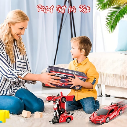 Transforming RC Stunt Car Robot for Kids – One-Button Deformation 360 Drift 2.4GHz Remote Control Toy with LED Lights Boys Gift Ages 3+ (Red/Blue/Yellow)
