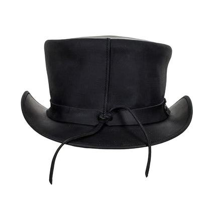 [Genuine Leather Top Hat] Genuine Leather Top Hat - Stylish Gentleman Hat, Adjustable Shapeable Brim, Halloween Costume Topper, Steampunk Hat for Adult, Short Deadman Tophat, Motorcycle Riding Hat, Fashionable Hat for Women and Men