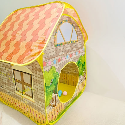 Kids Cottage Play Tent with Ball Pit – Cartoon Design Indoor Outdoor Playhouse, Imaginative Hideaway Fort for Toddlers, Fun Birthday Christmas Halloween Gift for Boys & Girls Ages 2+