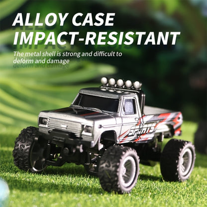 Mini RC Truck 1:64 Scale with Trailer – 2.4GHz Alloy Remote Control Monster Off-Road Pickup, Body Lights & Headlights, Rock Crawler Toy for Boys, Birthday Christmas Gift (Green/Gray/Blue)
