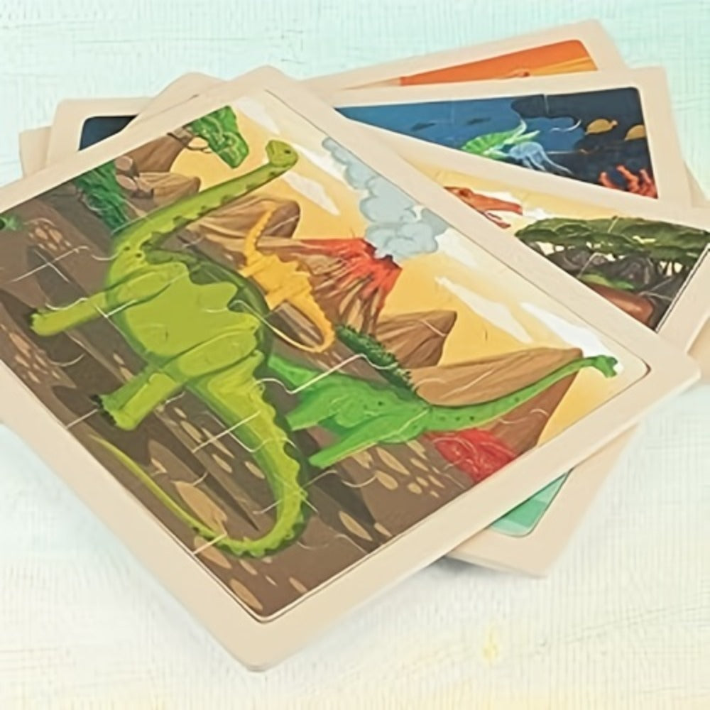 Wooden Dinosaur Puzzle Set for Kids Ages 3-8 – 4-in-1 Jigsaw Puzzles with 24 Pieces, Colorful Preschool Educational Toy for Boys & Girls, Fun Birthday Christmas Gift for Toddlers & Children