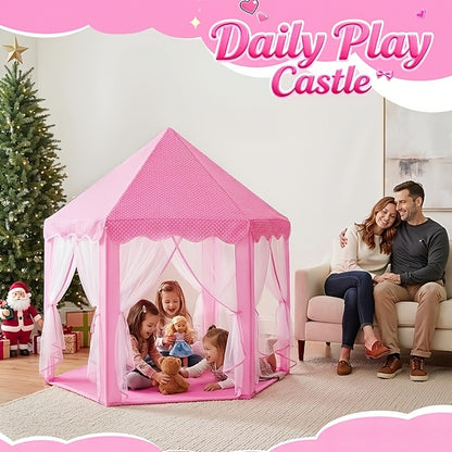 [Birthday Surprise Gift] Pink Princess Hexagon Game Tent, Indoor Dream Castle Gauze Curtain Small House, Girl Pretend Play Secret Base, Baby Reading Corner Toy House, Parent-Child Interactive Game House, Girlie Heart Atmosphere Kids Room Decoration, Birth