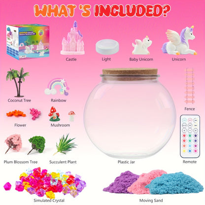 Unicorn Terrarium Craft Kit for Girls — DIY Magic Garden with 13-Color LED Night Light & Remote Control, Arts & Crafts Toy for Kids Ages 6+, Birthday Christmas Gift, STEM Sensory Activity
