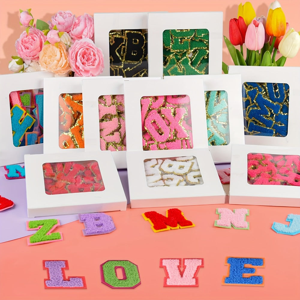 Chenille Letter Patches Self Adhesive A-Z Embroidered Alphabet Applique Stickers for Clothes Bags Hats Phone Cases DIY Crafts – 26pcs Full Set