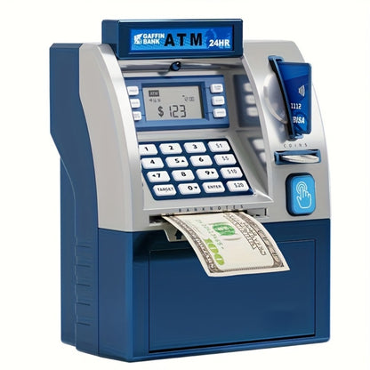 Electronic ATM Kids Piggy Bank with Password – Banknote & Coin Savings Bank for Boys Girls, Birthday Gift, Christmas Gift, Interactive Money Bank Toy, Black & Blue