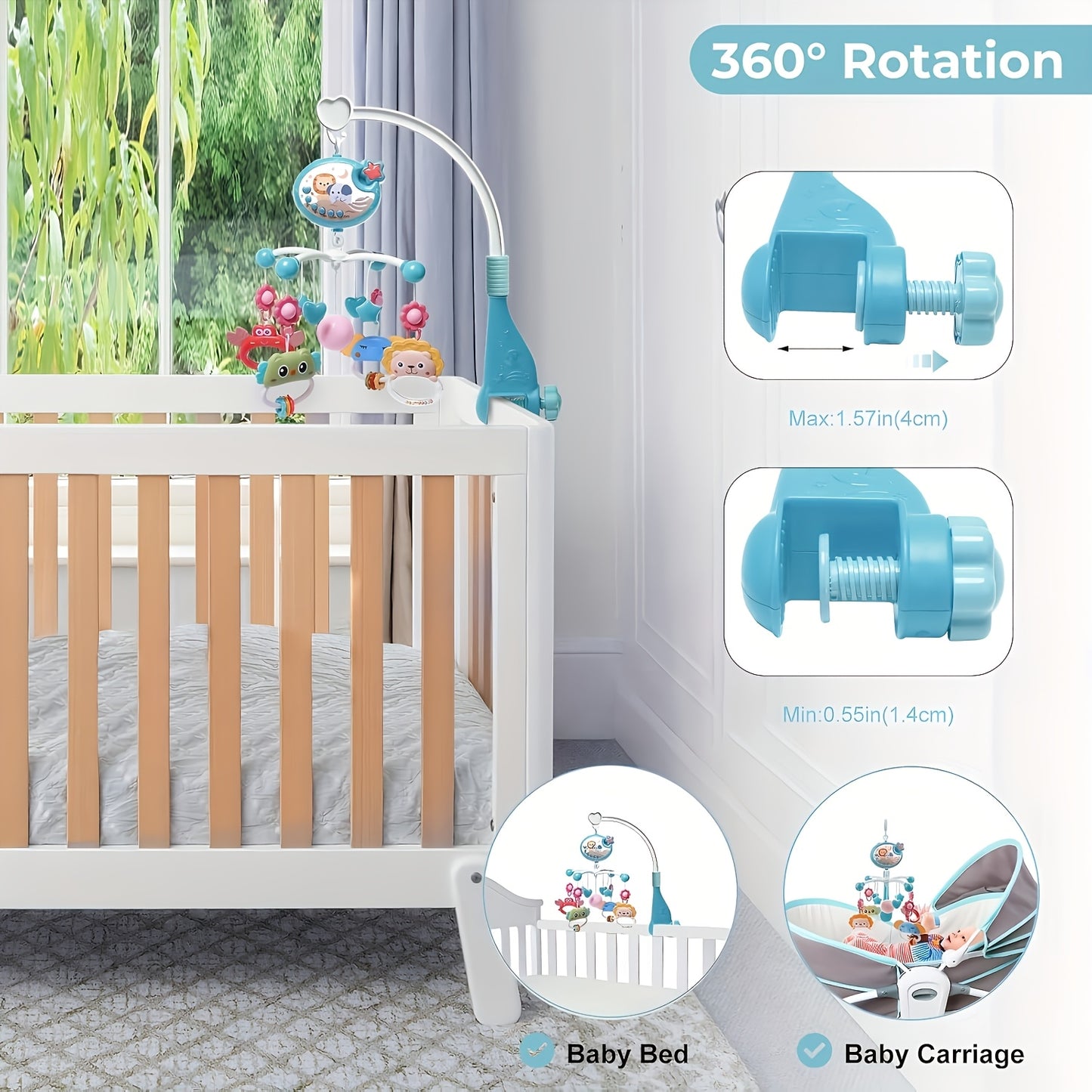 Baby Musical Mobile Crib with Music And Lights, Projection, Take-Along Rattle And Music Box for Babies Boy Girl Toddler Sleep